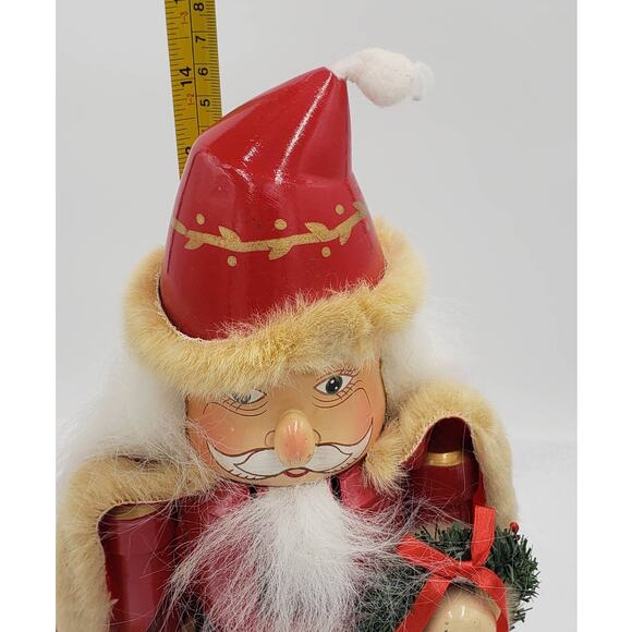 Nutcracker Santa Claus Christmas Decor Red Cape Holding Toy Bag Size 14" - Picture 3 of 16